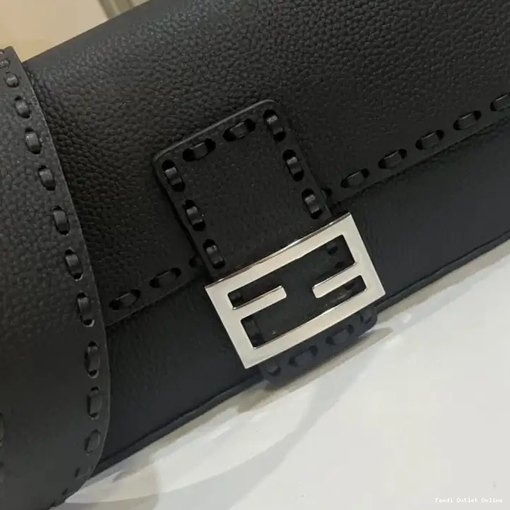 Affordable Bag Romano Fendi Black Baguette Leather Selleria Medium Cuoio In 0628
